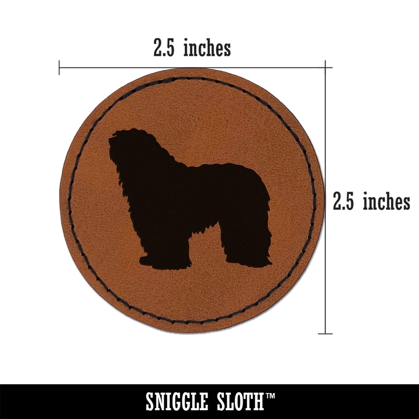 Bergamasco Sheepdog Dog Solid Round Iron-On Engraved Faux Leather Patch Applique - 2.5&#x22;