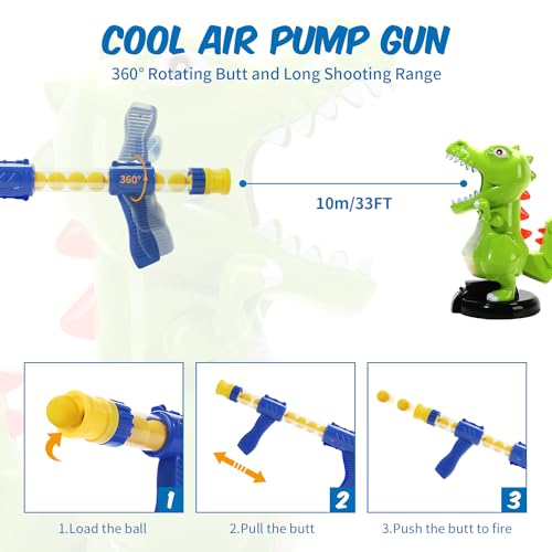 Dinosaur Shooting Toys for Boys 5 6 7 8 9 Years Old, Electronic Kids Target Games w/ Air Pump Gun, LCD Score Record, Sound, 24 Foam Balls, Birthday Party Favor,Christmas Gifts for Toddlers