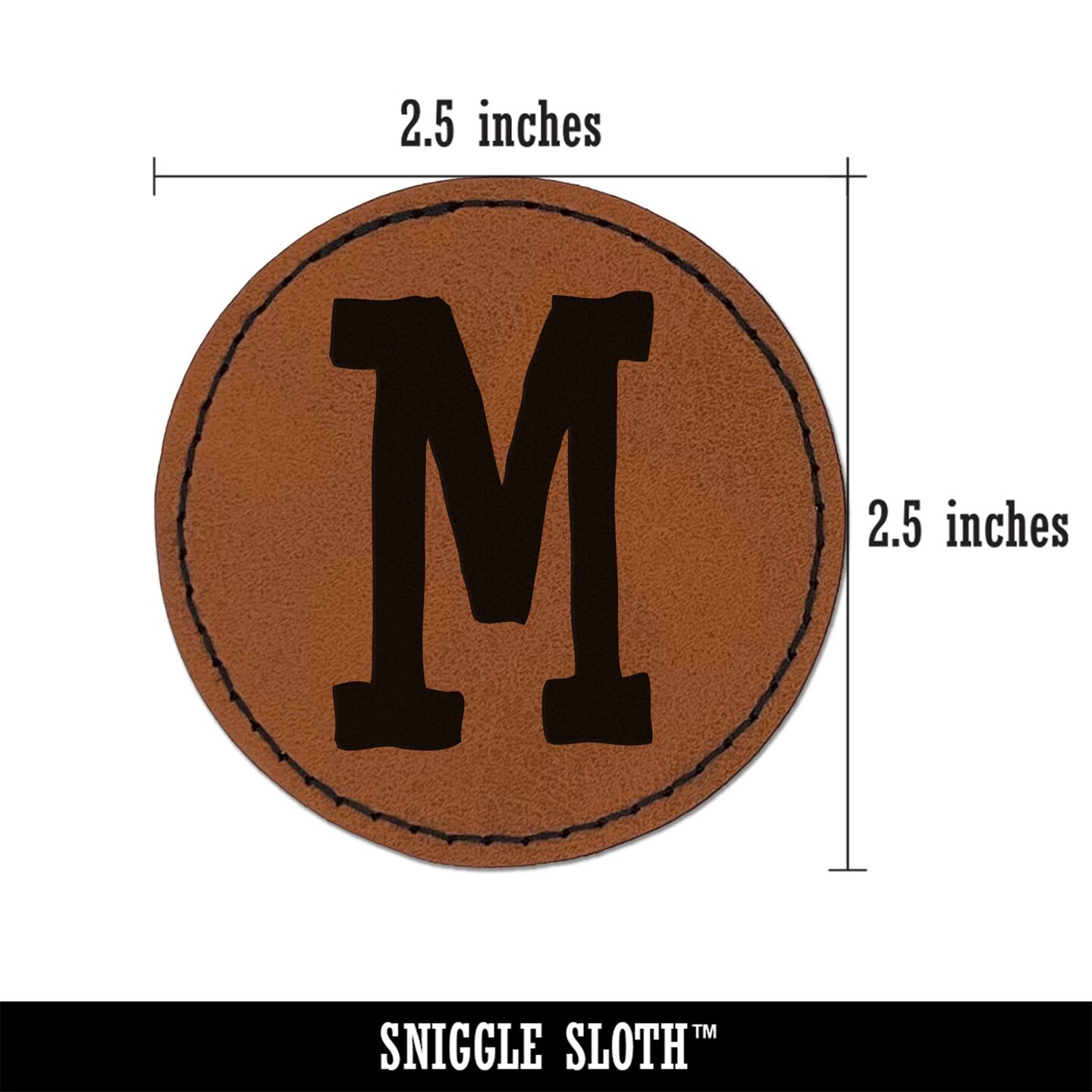 Letter M Uppercase Cute Typewriter Font Round Iron-On Engraved Faux Leather Patch Applique - 2.5&#x22;