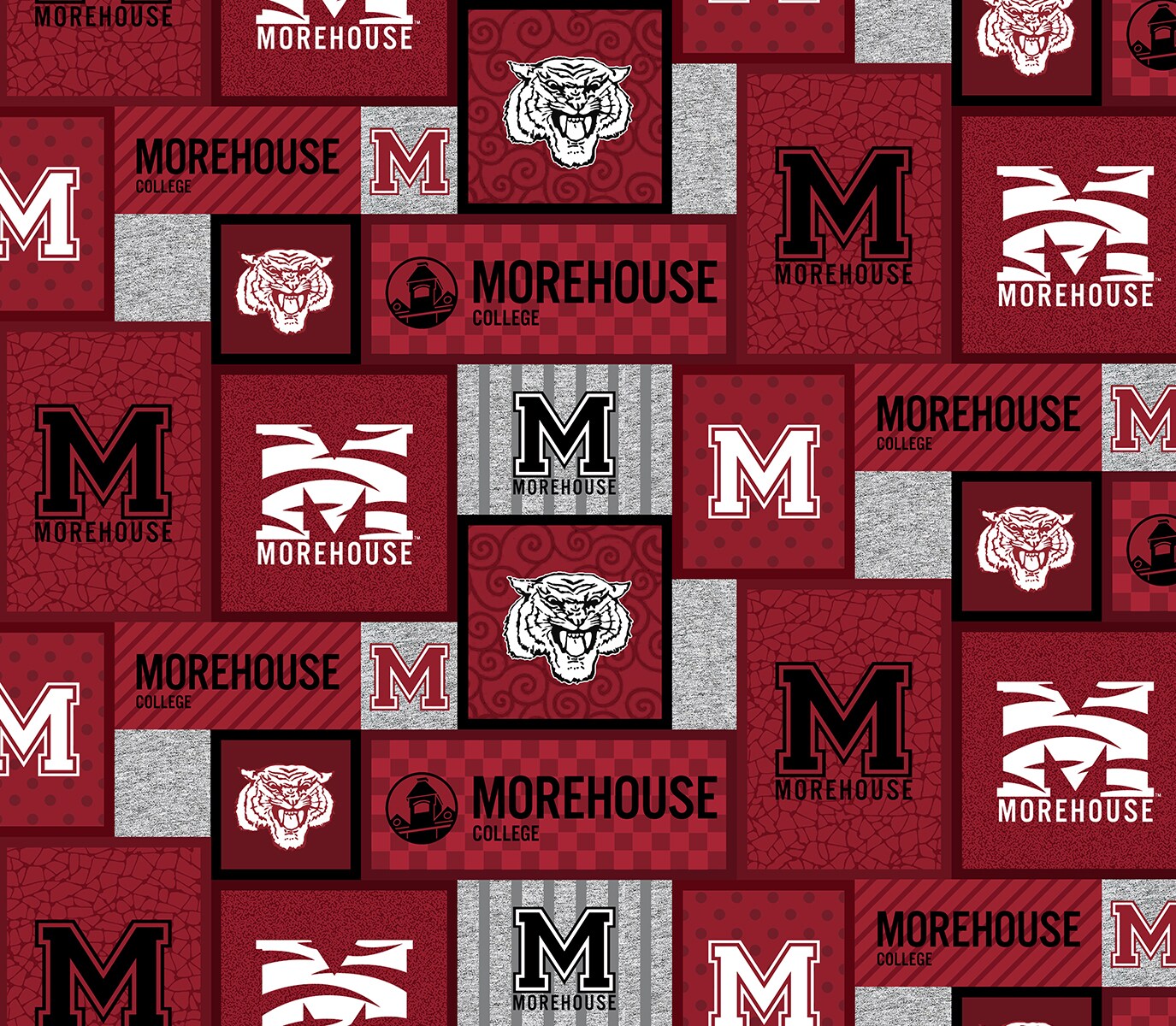 Sykel Enterprises-Morehouse College Fleece Fabric-Morehouse Maroon Tigers College Patch Fleece Blanket Fabric-Sold by the yard