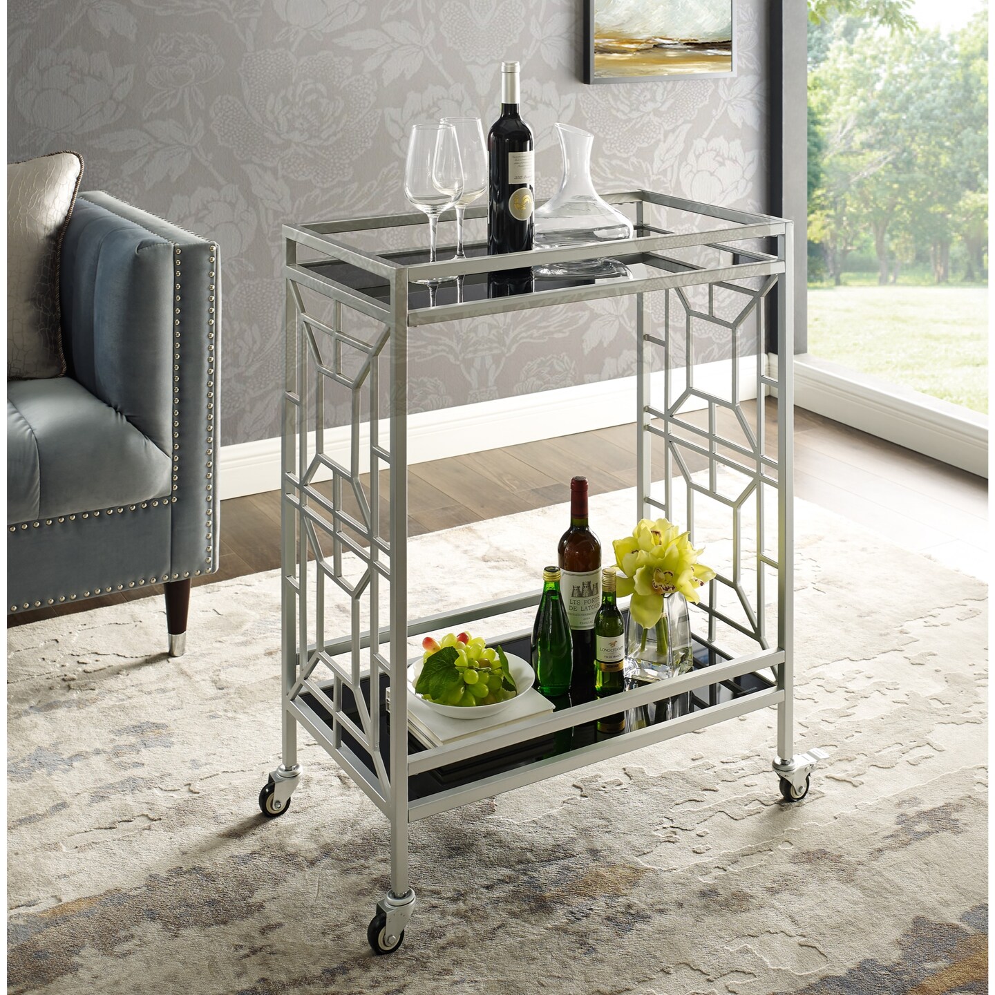 Mimi Glass Shelf Caster Leg Metal Bar/Serving Cart
