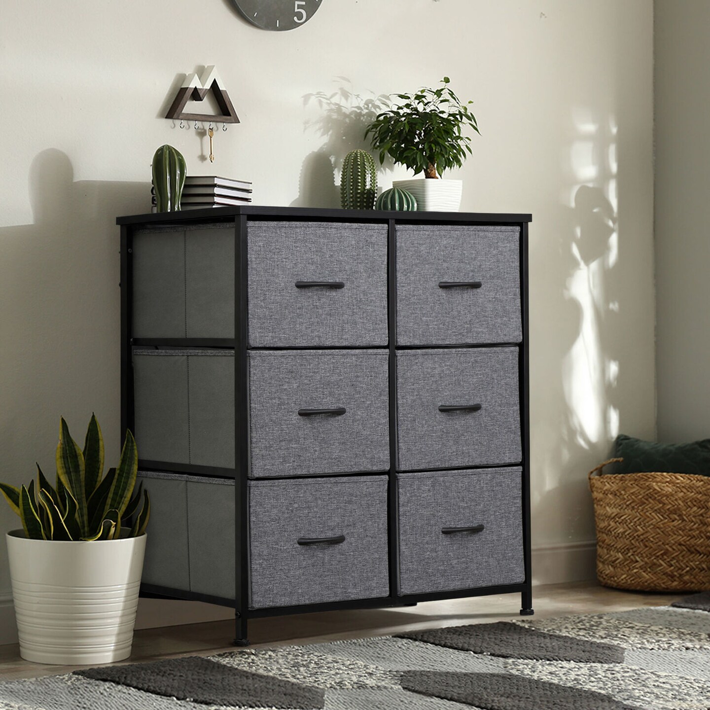 Fabric Dresser for Bedroom Tall Dresser Hallway with 6 Drawers Storage.