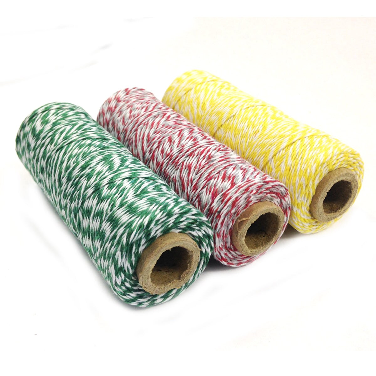 Wrapables Cotton Baker&#x27;s Twine 4ply 330 Yards (Set of 3 Spools x 110 Yards) for Gift Wrapping, Party Decor, and Arts and Craft (Yellow, Red &#x26; Grey, Dark Green)