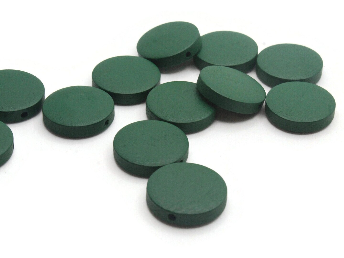 12 20mm Forest Green Round Flat Disc Wooden Coin Beads
