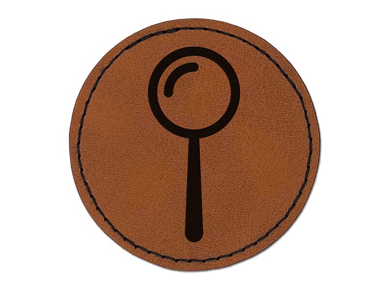 Magnifying Glass Round Iron-On Engraved Faux Leather Patch Applique - 2.5&#x22;