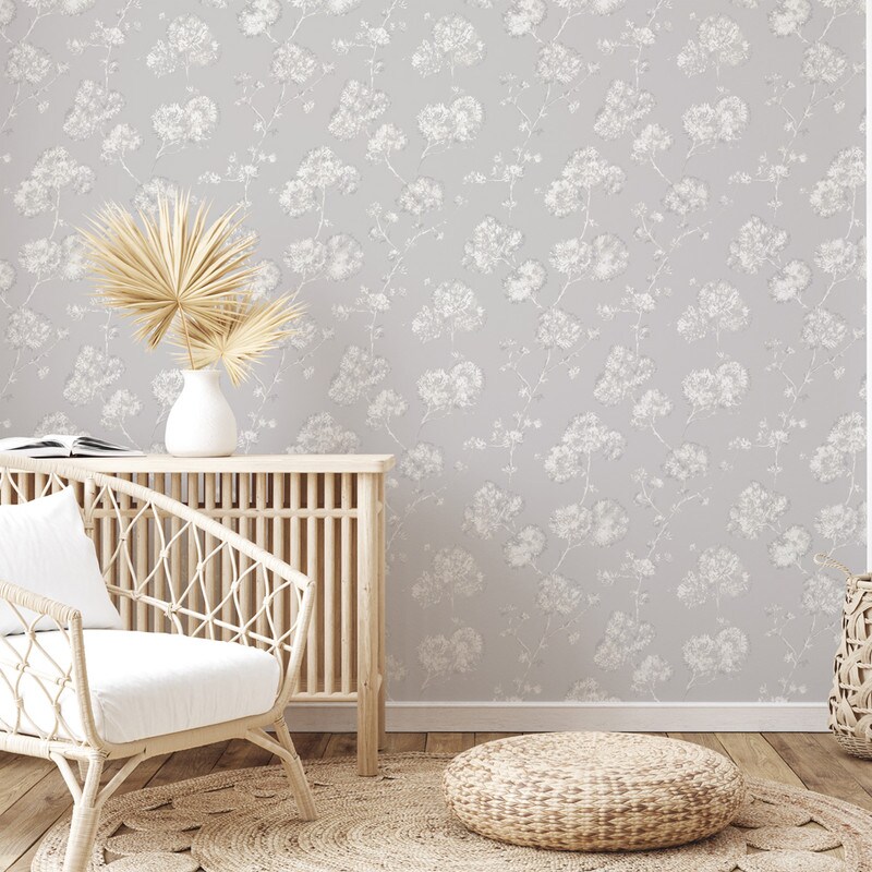 Tempaper Sun-Bleached Floral Peel and Stick Wallpaper Powder Grey/White