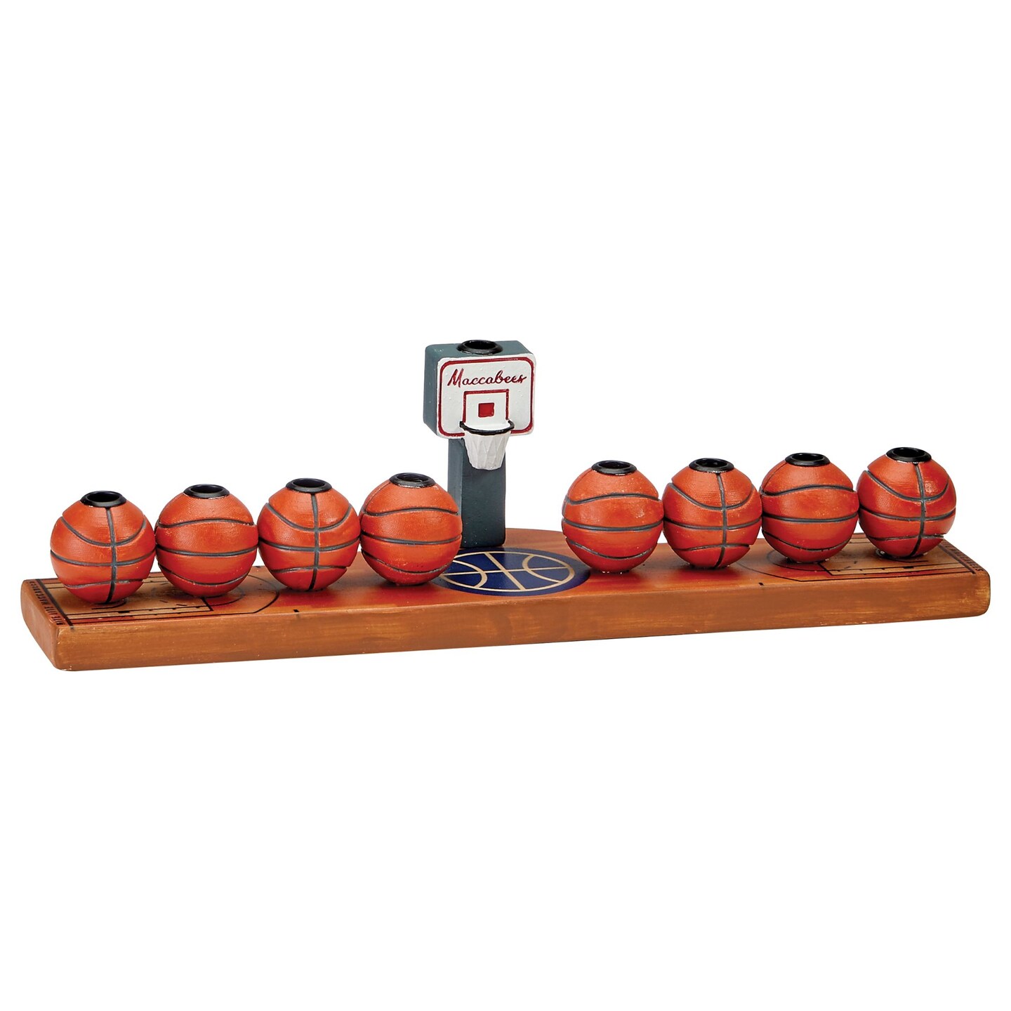 Rite Lite 11.25&#x22; Brown and Blue Hand Painted Hanukkah Basketball Menorah