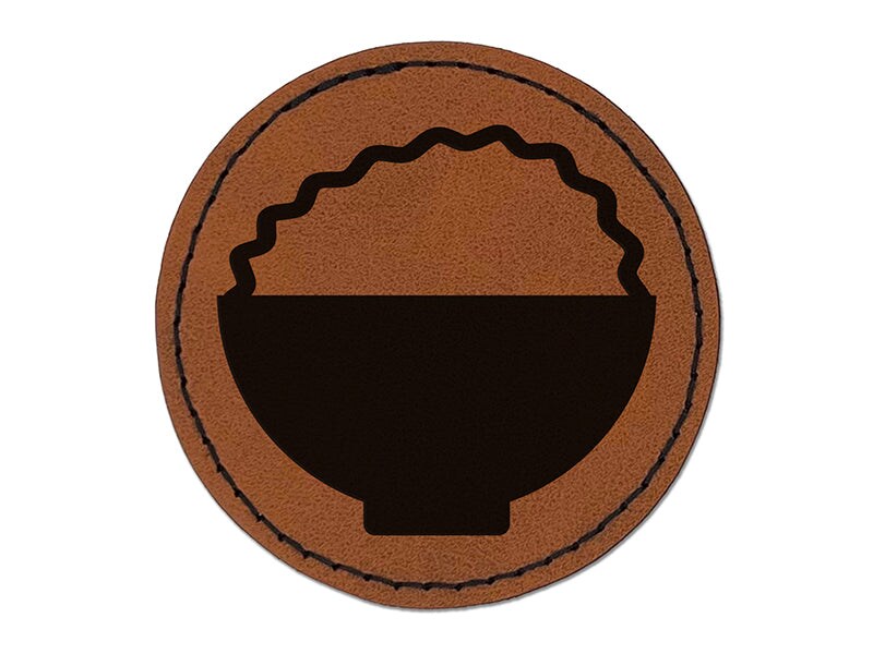 Bowl of Rice Round Iron-On Engraved Faux Leather Patch Applique - 2.5&#x22;