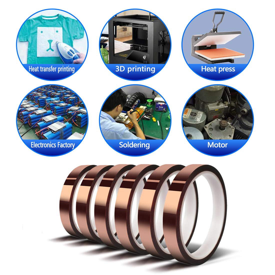 Heat Tape for Sublimation Transfer, Heat Resistant, Adhesive Transfer Tape, Thermal, No Residue, 6 Rolls 10mm x33m(108ft)