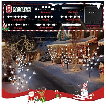 6 Pack Solar Snowflake Christmas Pathway Lights, 8 Modes 120 LEDs Solar Christmas Yard Stakes Outdoor Waterproof, Christmas Snowflake Tree Lights for Garden Yard Lawn Pathway Grave Decor