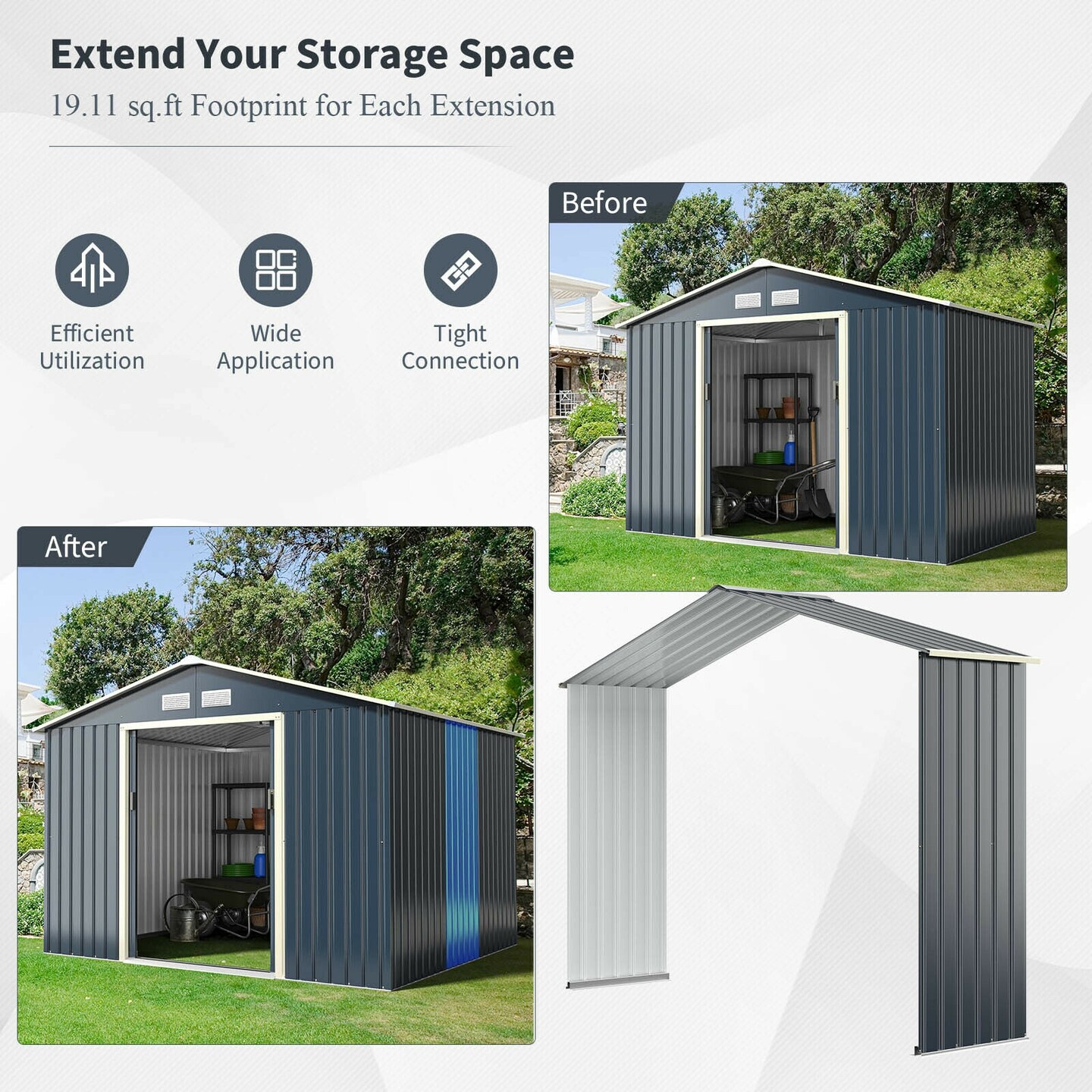 Outdoor Storage Shed Extension Kit-grey