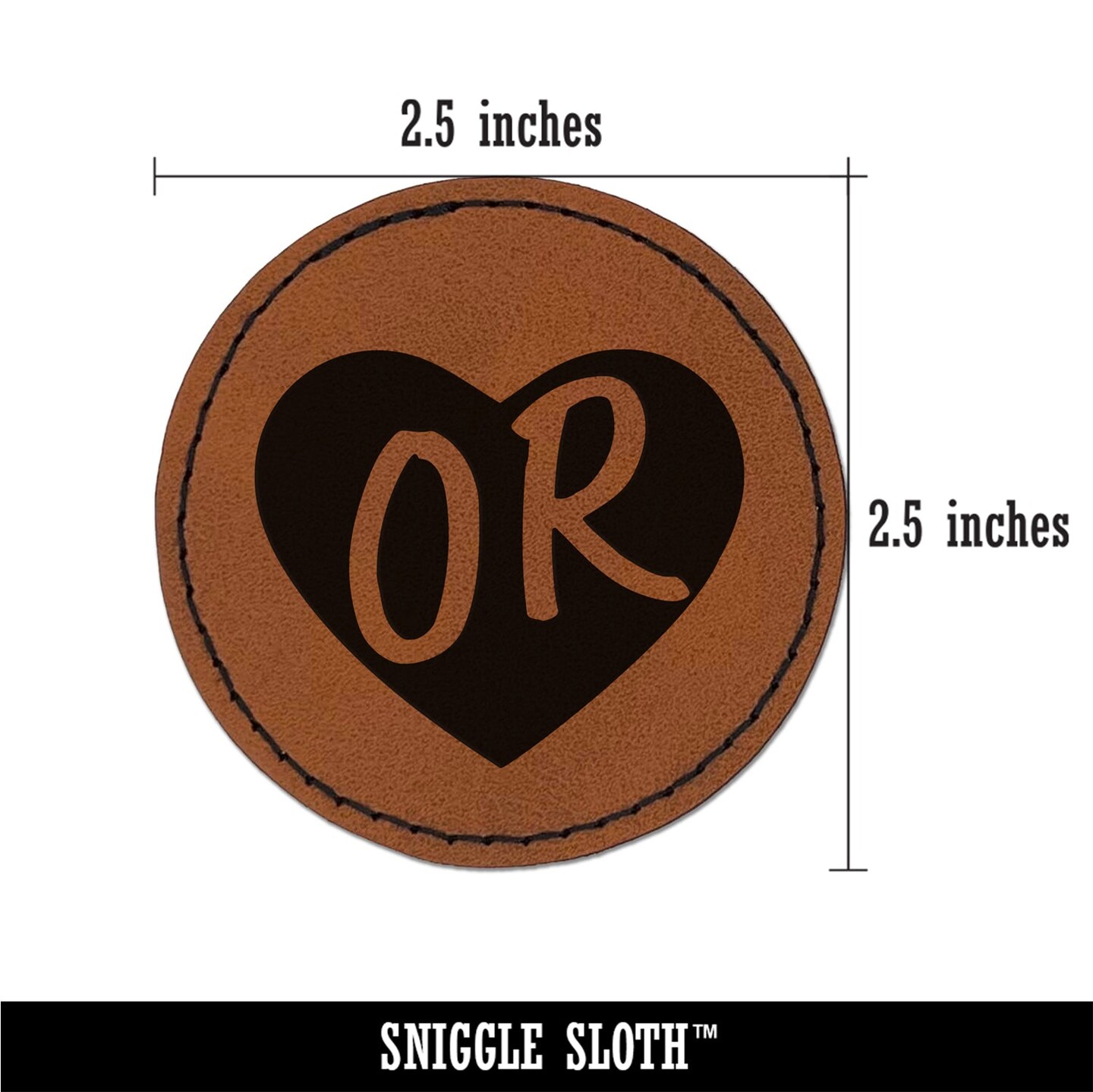 OR Oregon State in Heart Round Iron-On Engraved Faux Leather Patch Applique - 2.5&#x22;