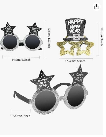 4 Happy New Year Eyeglasses Fancy Glitter New Year Party Glasses for 2024 New Year's Eve Party Favors