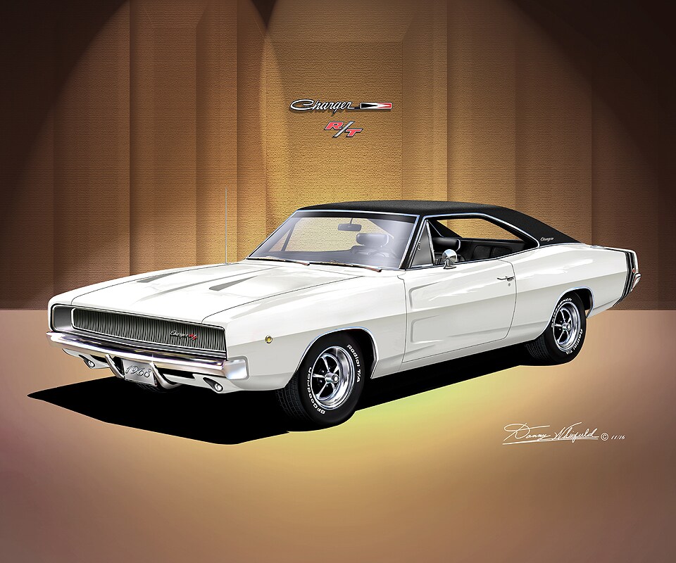 Copy 1968 Muscle Car Art Prints By Danny Whitfield White Rt Car Enthusiast Wall Art 