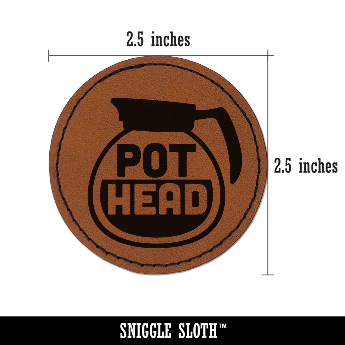 Pot Head Coffee Round Iron-On Engraved Faux Leather Patch Applique - 2.5&#x22;