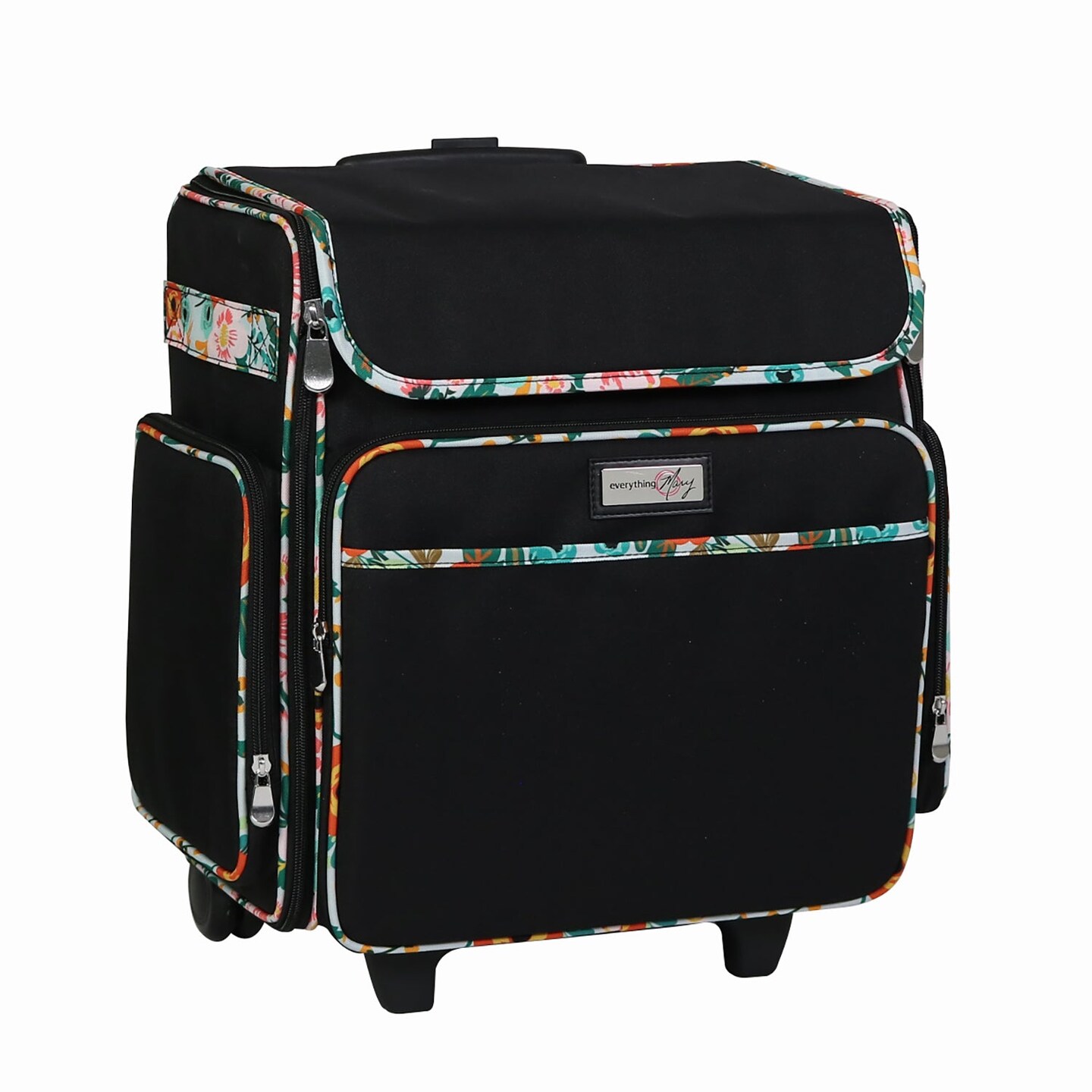 Collapsible Rolling Scrapbook &#x26; Featherweight Case, Black &#x26; Floral