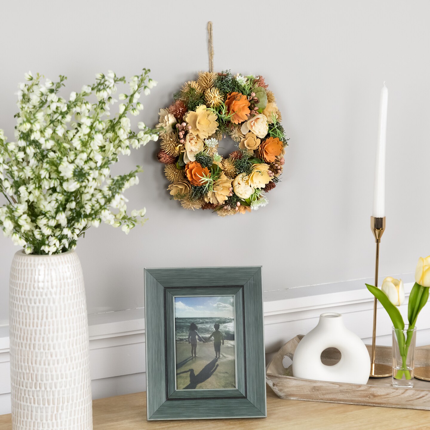 Northlight Mixed Floral Artificial Spring Wreath - 9.75" - Beige and Peach