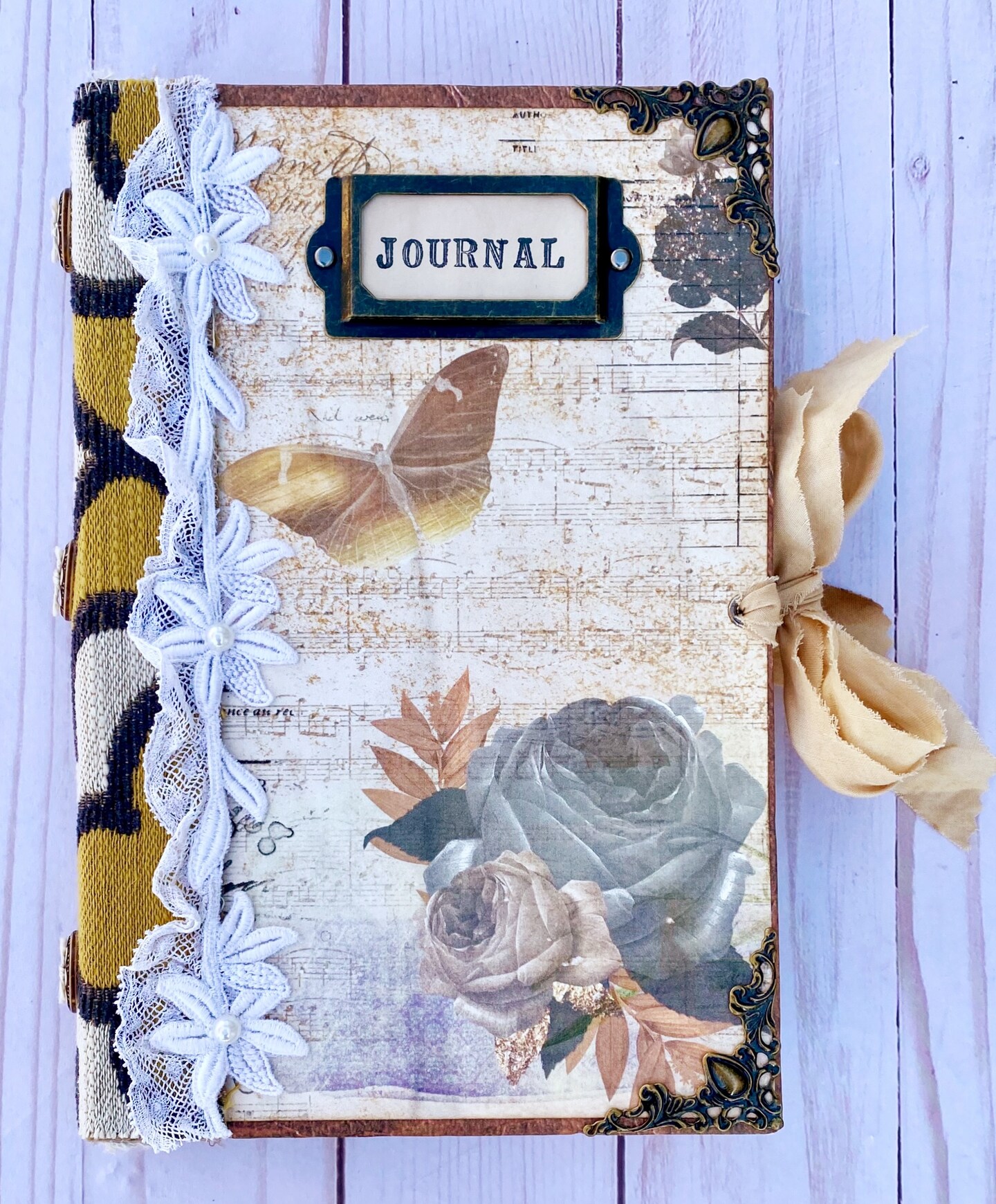 ナチュラルアンティークなジャンクジャーナル　ファブリック　フランス　花や自然　蝶 ナチュラルアンティークなジャンクジャーナル ファブリック