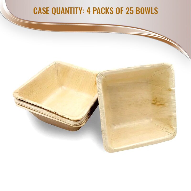 Square Palm Leaf Eco Friendly Mini Disposable Bowls - 2.8&#x22; (100 Bowls)