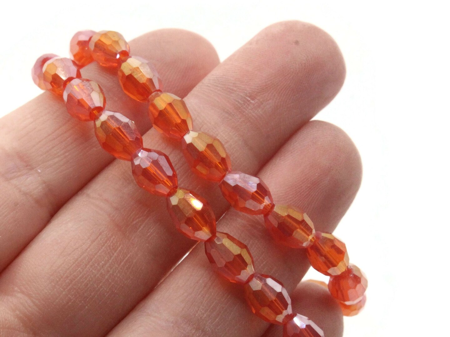 36 8mm Clear Red Glass Faceted Oval Beads