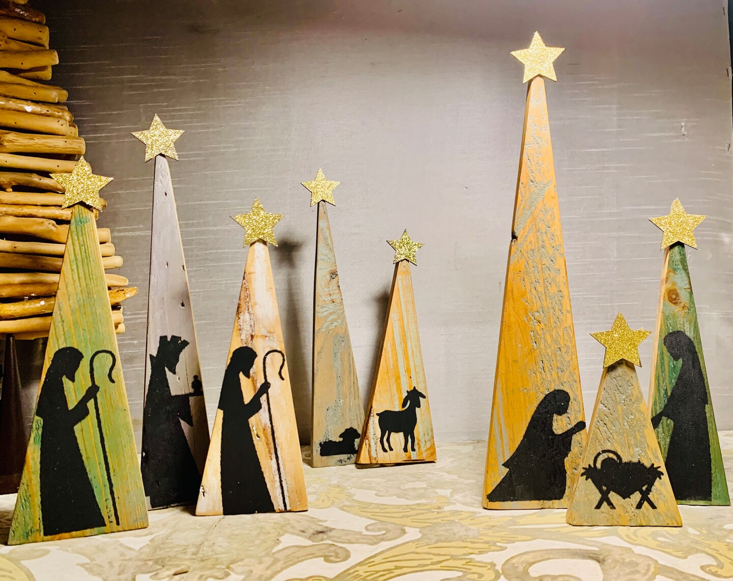 Reclaimed Wood Christmas Tree Nativity Scene Set of 8 | MakerPlace by ...