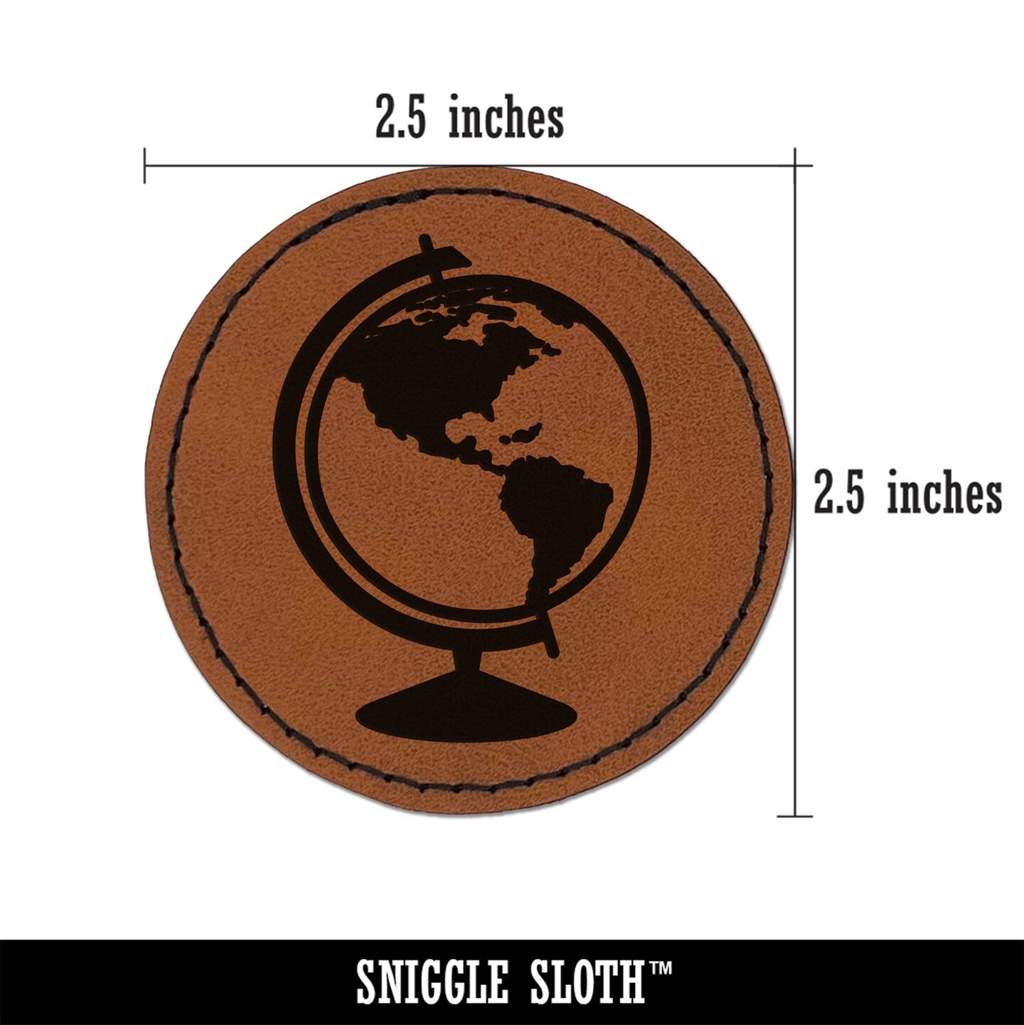 Explorer World Globe of Planet Earth Round Iron-On Engraved Faux Leather Patch Applique - 2.5&#x22;