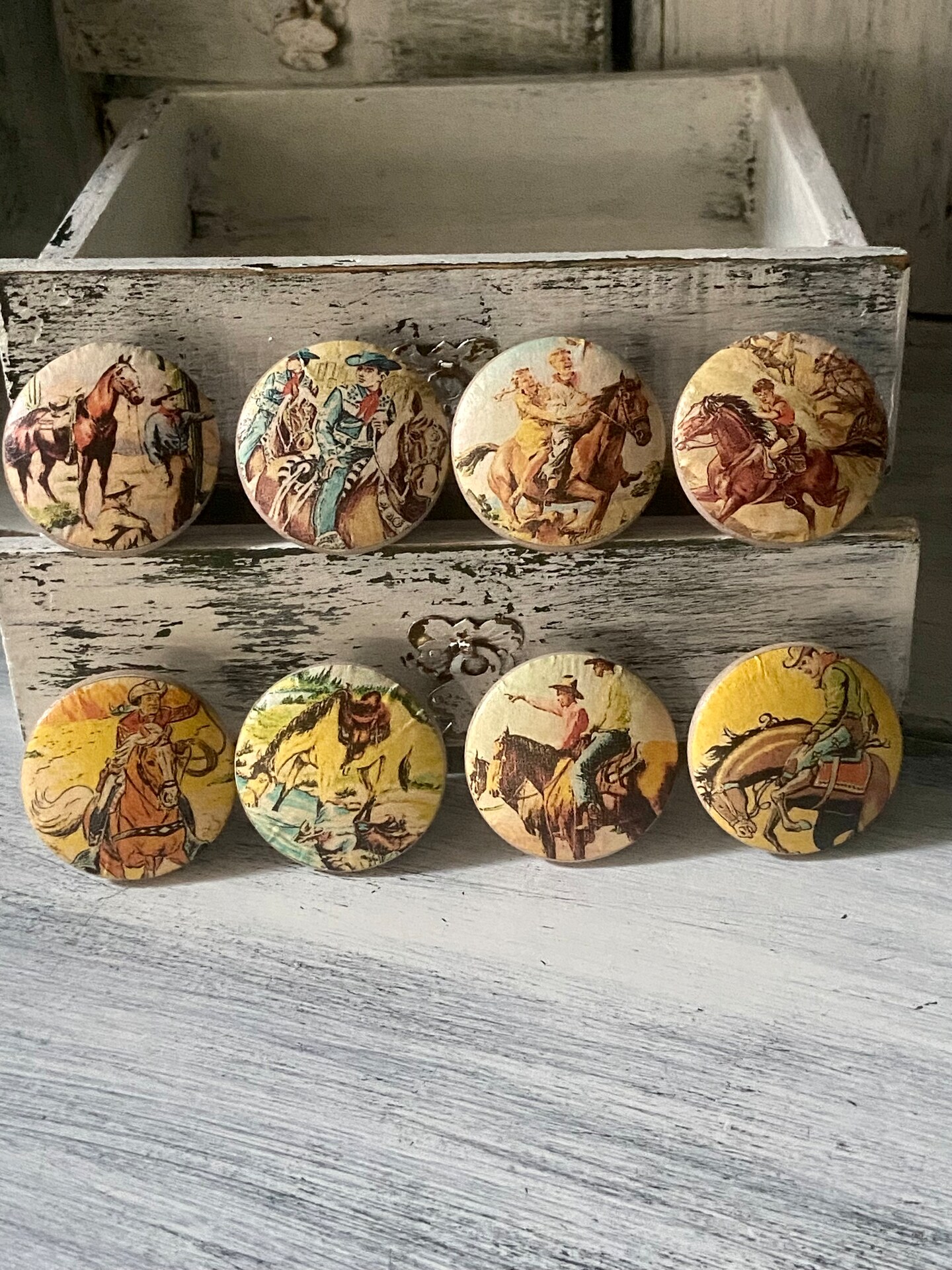 Rustic Western Ranch Cowboys Horses Handmade Wood Knobs Drawer
