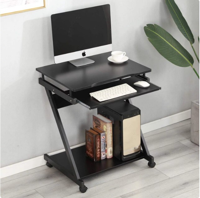 Z-Type Laptop Desk Mobile Standing Laptop Cart Small Workstation with Keyboard Tray Work Stand for Small Space (Black)
