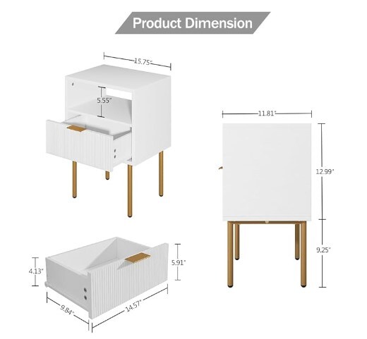 Bedside furniture, nightstands, dressers with drawers for bedrooms, small side tables with drawers, end tables with gold frames for bedrooms, living rooms, and white stripes