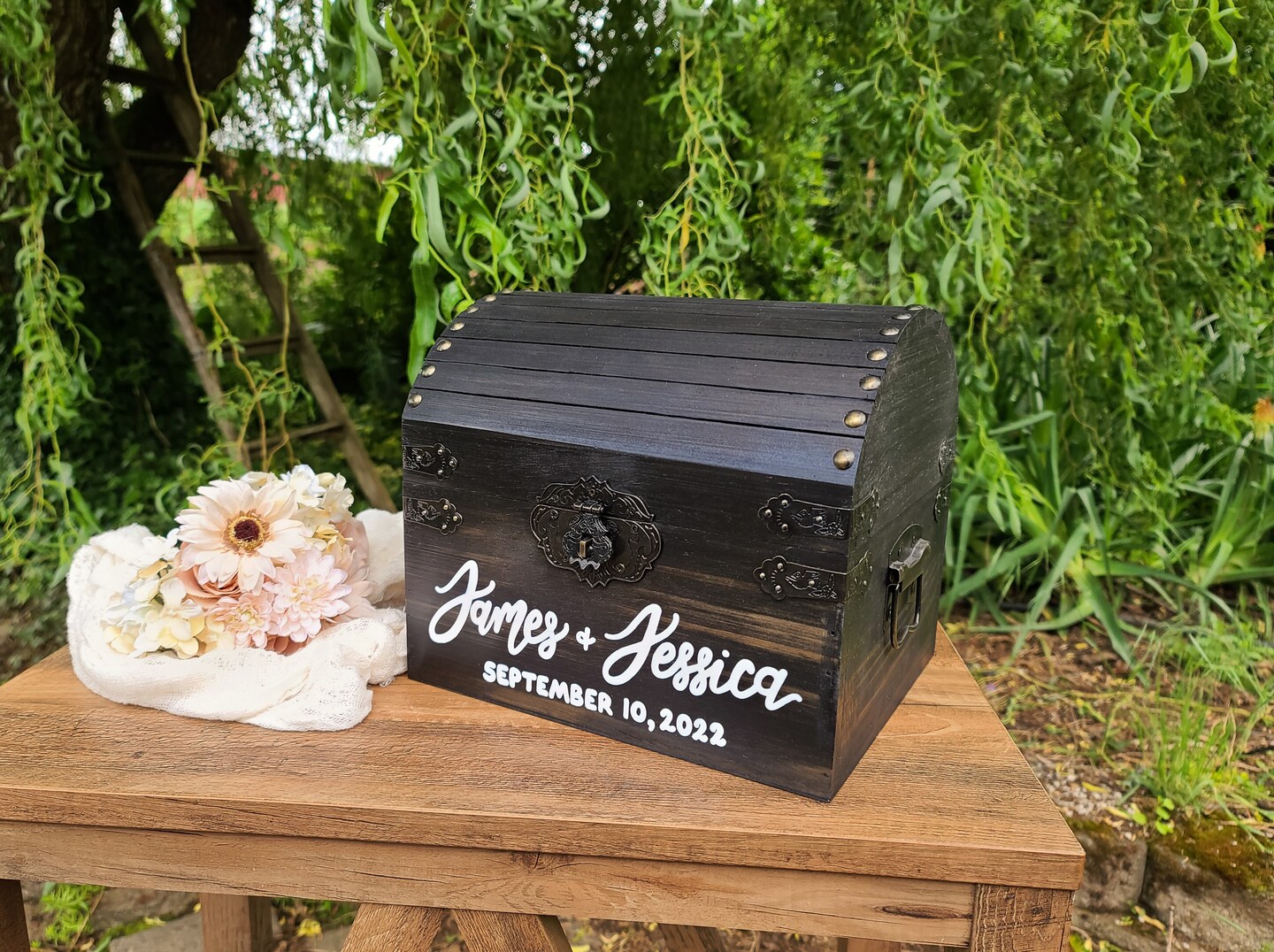 Wedding Card Box - Painted Wood Card Box - Personalized Front - Wedding Cards - Card outlets Box With Slit Option - Rustic Card Box - Reception Box