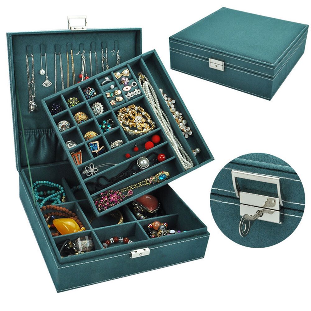 Kitcheniva Two-Layer Lint Jewelry Box Organizer With Lock