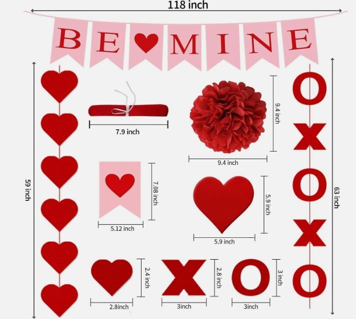 Valentine's Day Decorations Set of 21 Pieces Pre-Assembled Hanging Heart Swirls