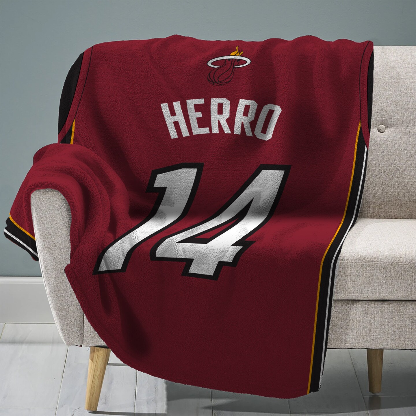 Sleep Squad Miami Heat Tyler Herro 60” x 80” Raschel Plush Jersey Basketball Blanket