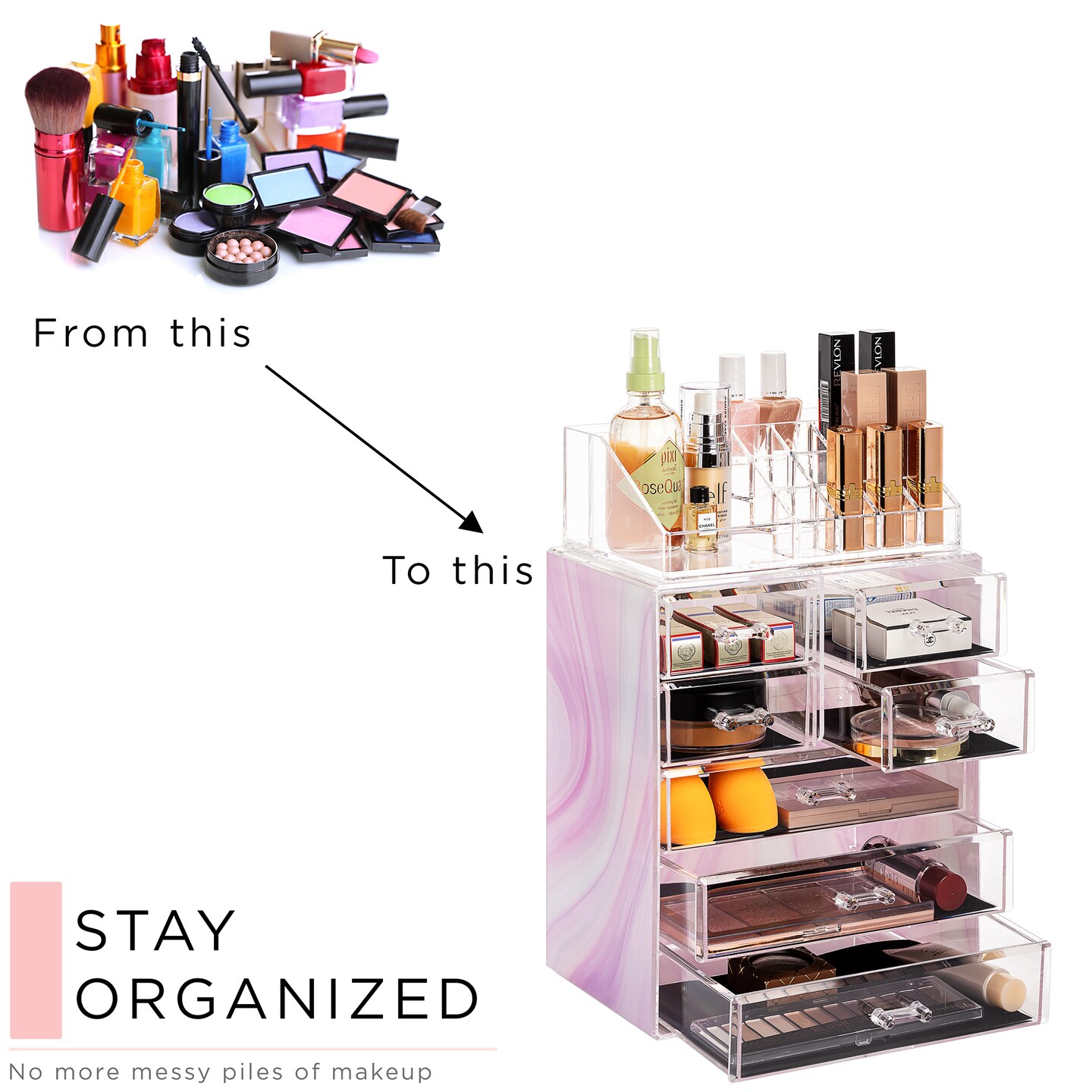 Sorbus Medium Makeup Organizer Set - (3 Large / 4 Small Drawers/Top Tray)