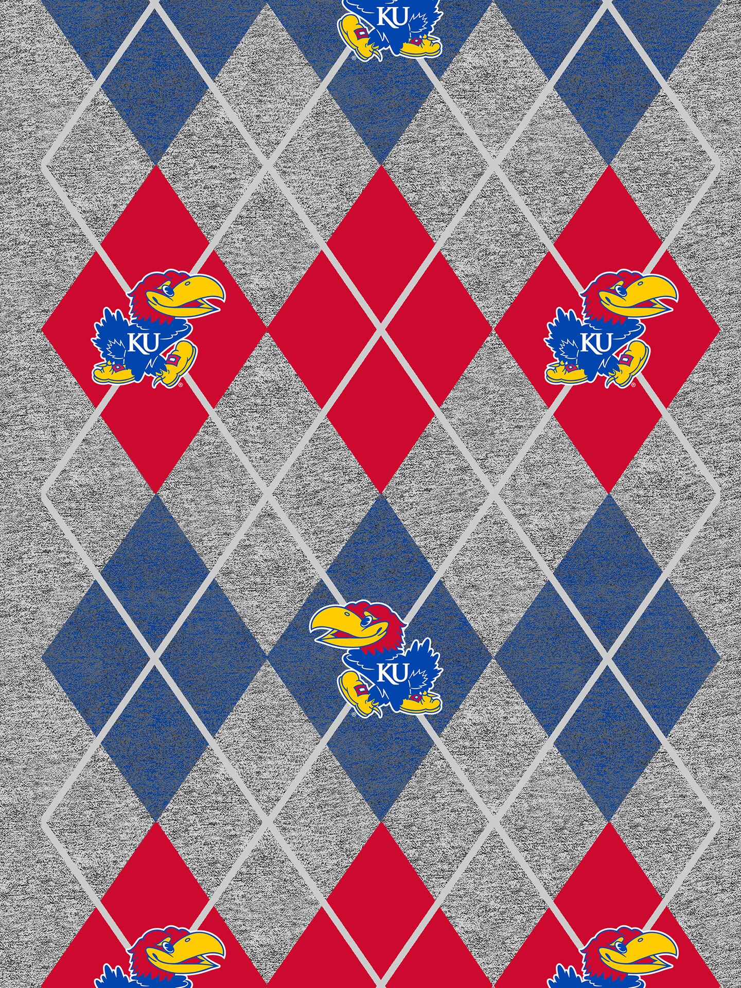 Sykel Enterprises-University of Kansas Fleece Fabric-Kansas Jayhawks Heather Argyle Fleece Blanket Fabric-Sold by the yard