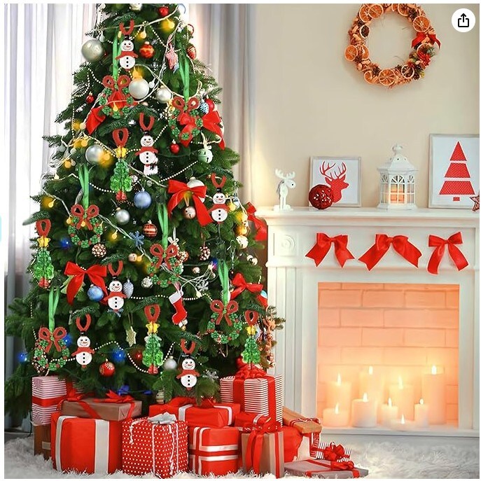 36 Pieces Christmas Crafts for Children, Beaded Ornament Kit to Make Wreath Snowman Christmas Tree Decorations Holiday Tree Party Supplies