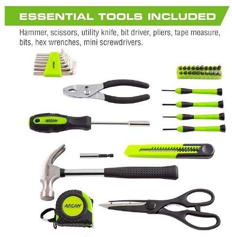 39-Piece Home Hand Tool Kit with Storage Case for Household Repairs, Home, Office, Apartments, and Dormitories