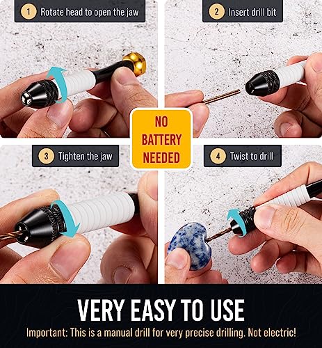 Pin Vise Small Hand Drill for Jewelry Making - Manual Craft Drill Sharp HSS Micro Mini Twist Drill Bits Set for Resin, Rotary Tools for Wood, Jewelry, Plastic, Miniature - Golden