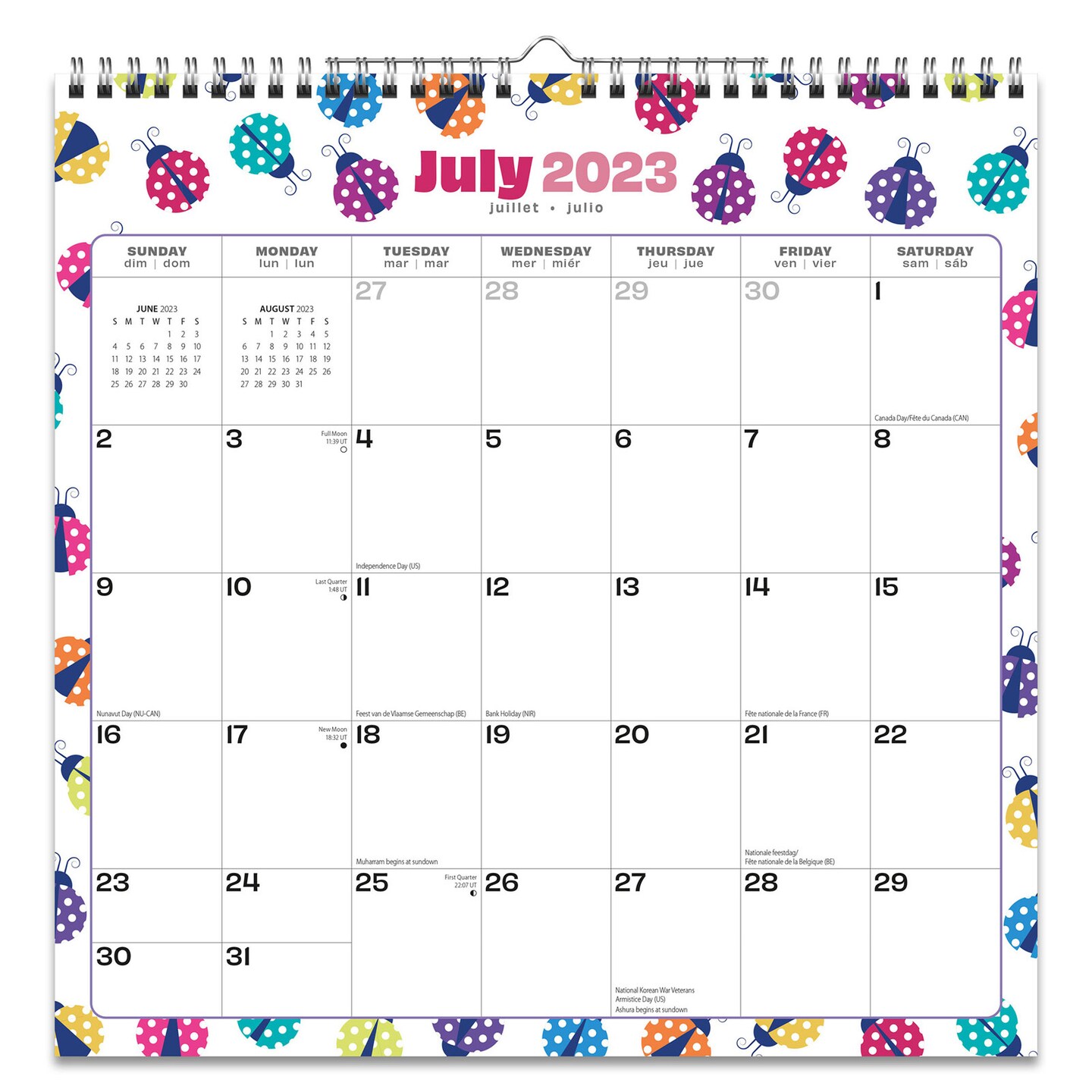 Ladybug Party | 2024 12 x 12 Inch 18 Months Monthly Square Wire-O Calendar | Sticker Sheet | July 2023 - December 2024 | StarGifts | Stationery Planning