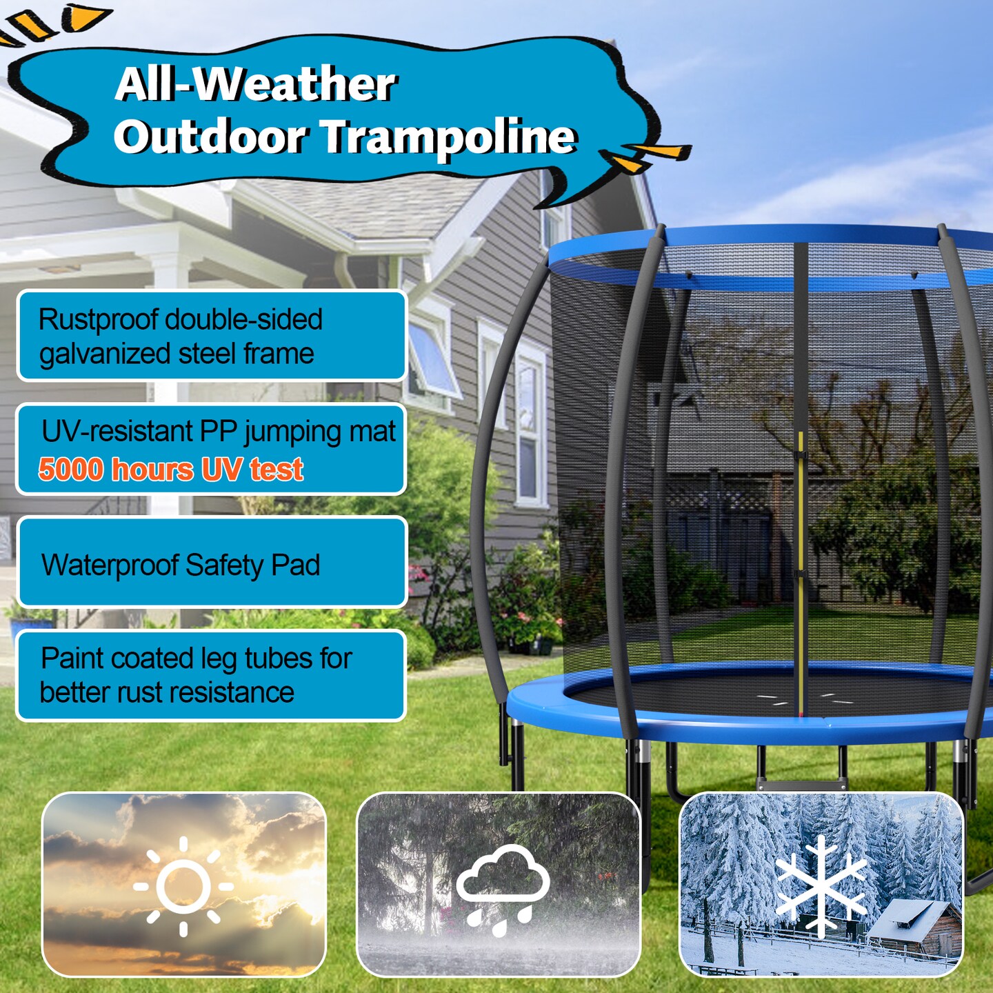 8 Feet ASTM Approved Recreational Trampoline with Ladder