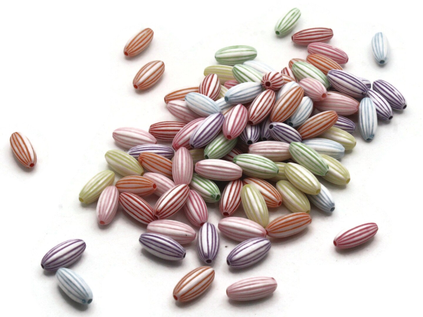 100 13mm Mixed Color Striped Plastic Tube Beads