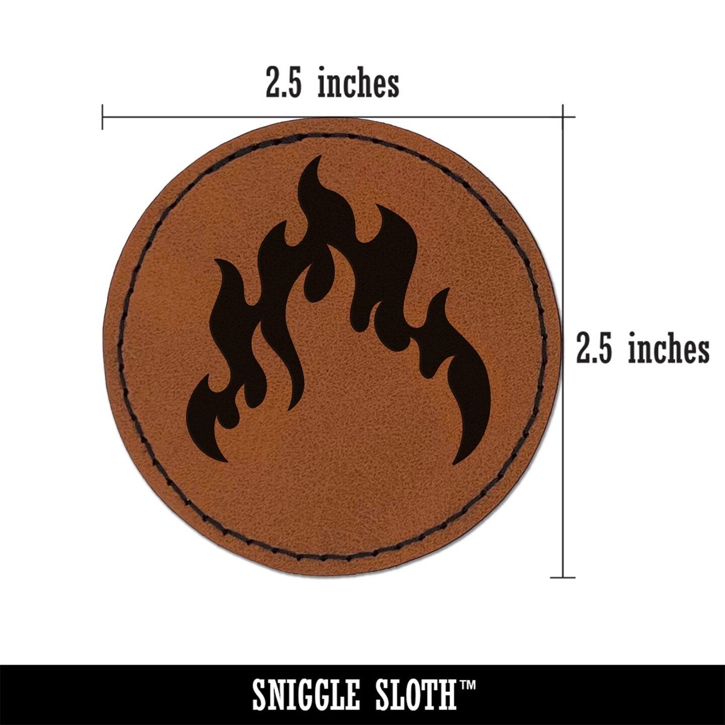 Fire Flame Burning Round Iron-On Engraved Faux Leather Patch Applique - 2.5&#x22;