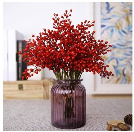 16 Pack Artificial Red Berry Stems Holly For Christmas Tree Decorations ...