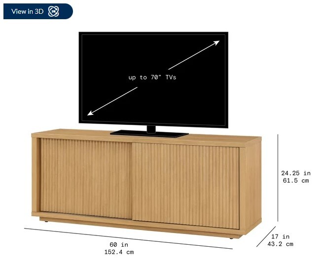 Drew Barrymore Fluted TV Stand for TVs up to 70", Warm Honey Finish