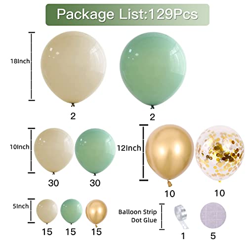 130 Pieces Sage Green Gold Balloons Garland Kit,Olive Green Gold Confetti Blush Balloons Arch for Birthday Baby Shower Bridal Shower Engagement Wild One Party Decor…