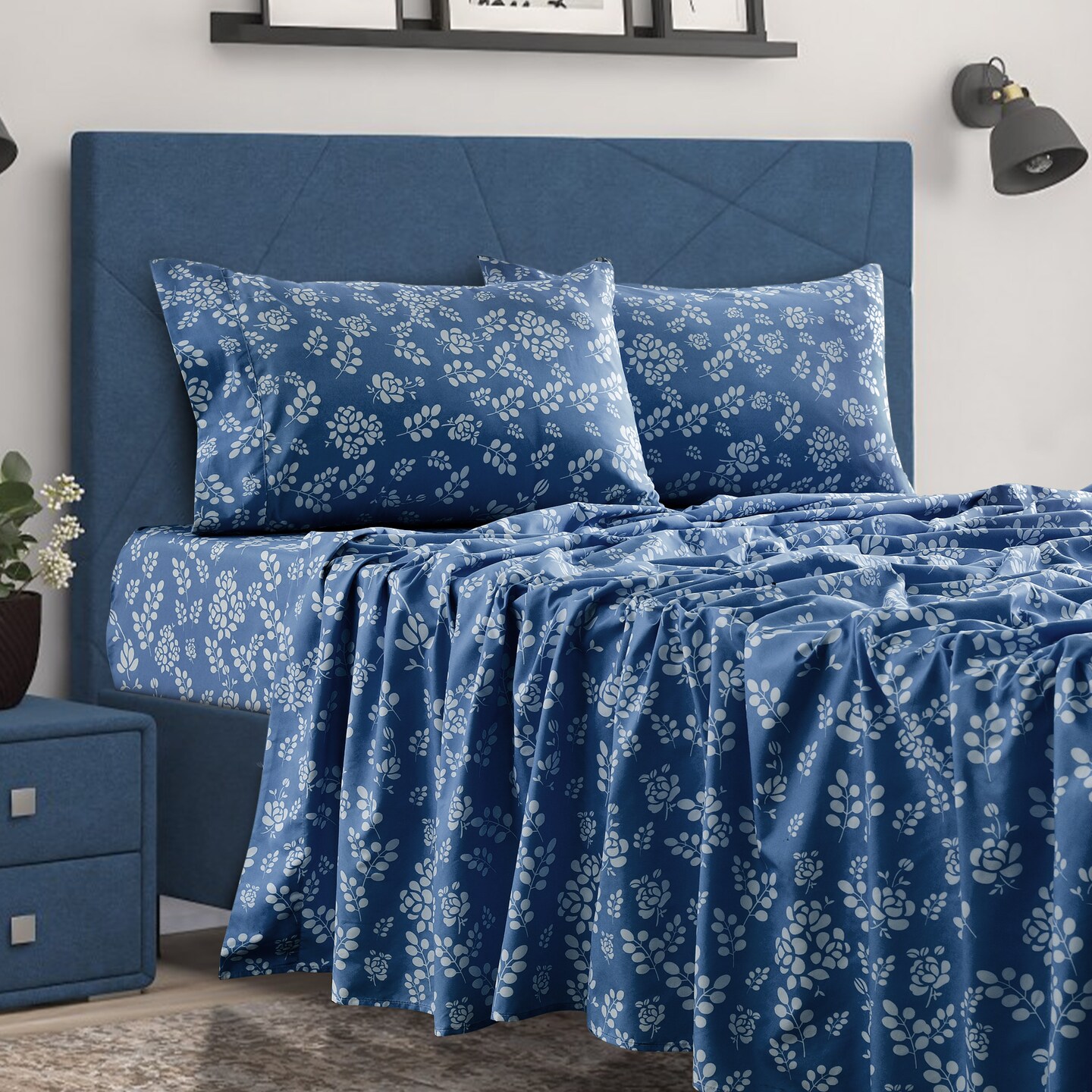 Lux Decor Collection 4 Piece Floral Design Bed Sheet Set Ultra-Soft Wrinkle Fade Resistant