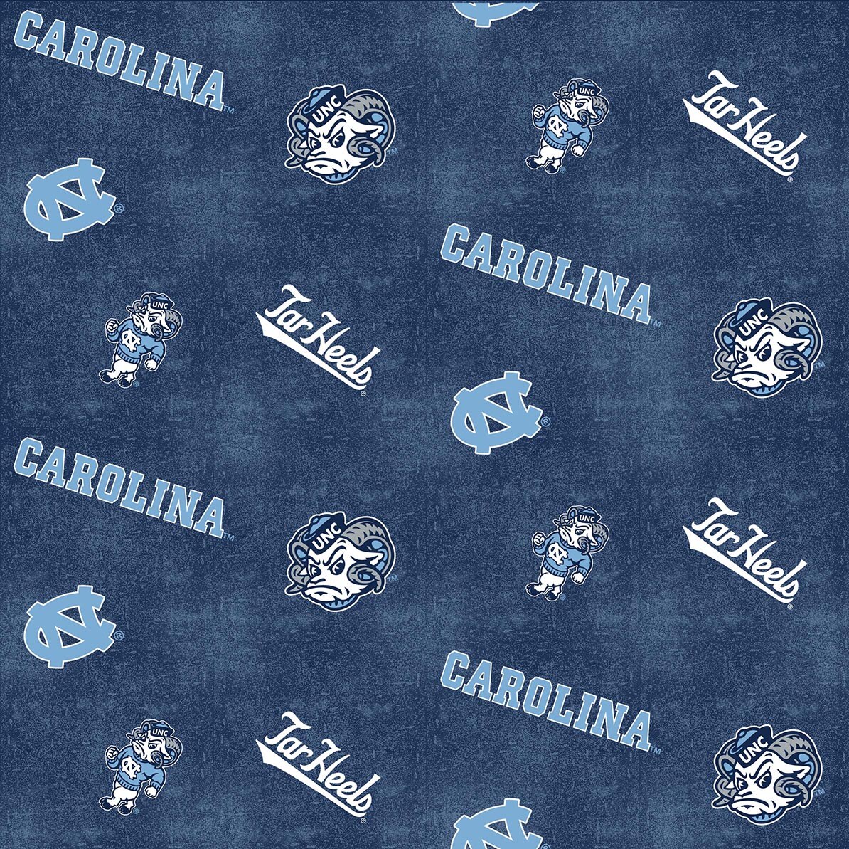 Sykel Enterprises-University of North Carolina Flannel Fabric-UNC Tar Heels Distressed Logo Cotton Flannel Fabric