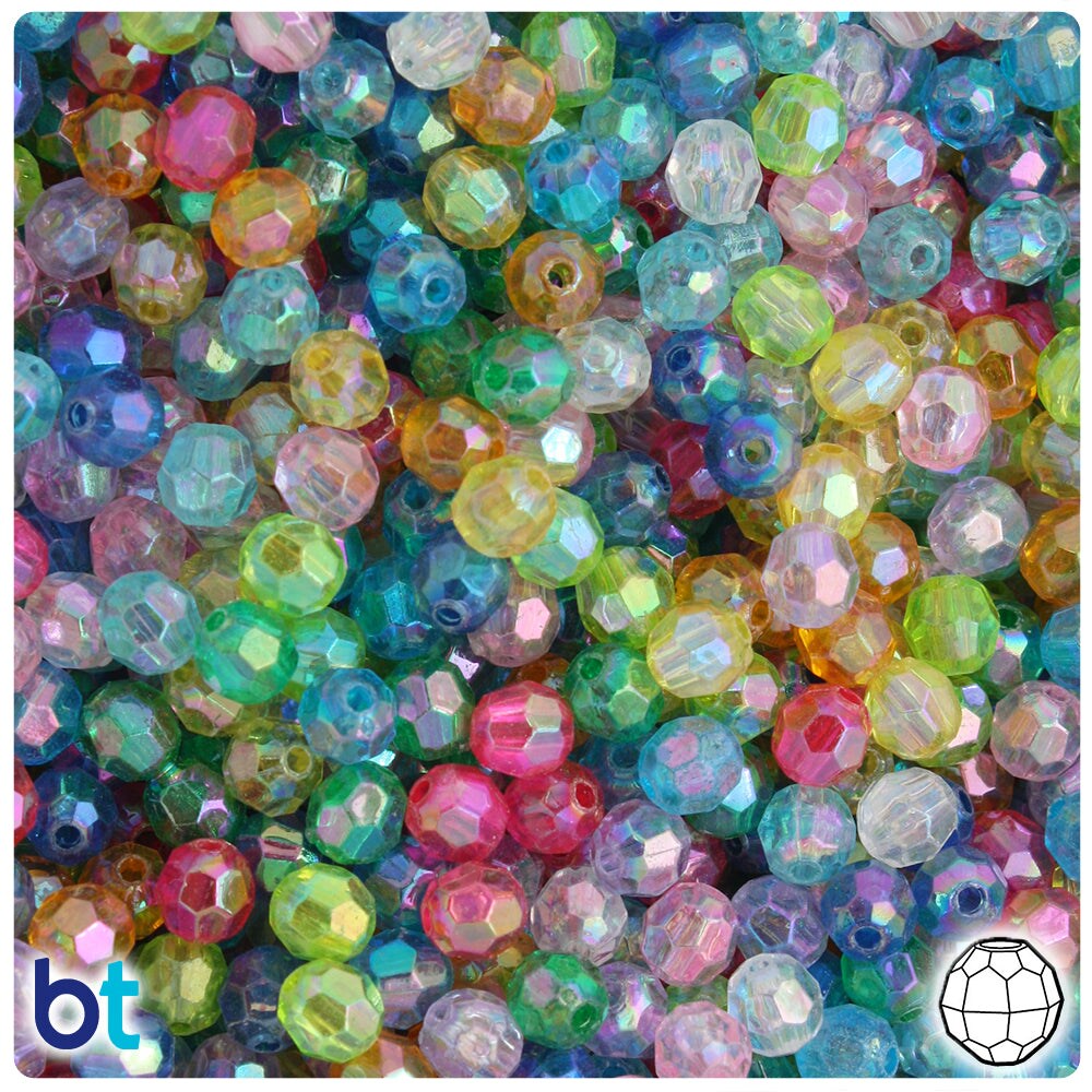 BeadTin Mixed Transparent AB 6mm Faceted Round Plastic Craft Beads (500pcs)