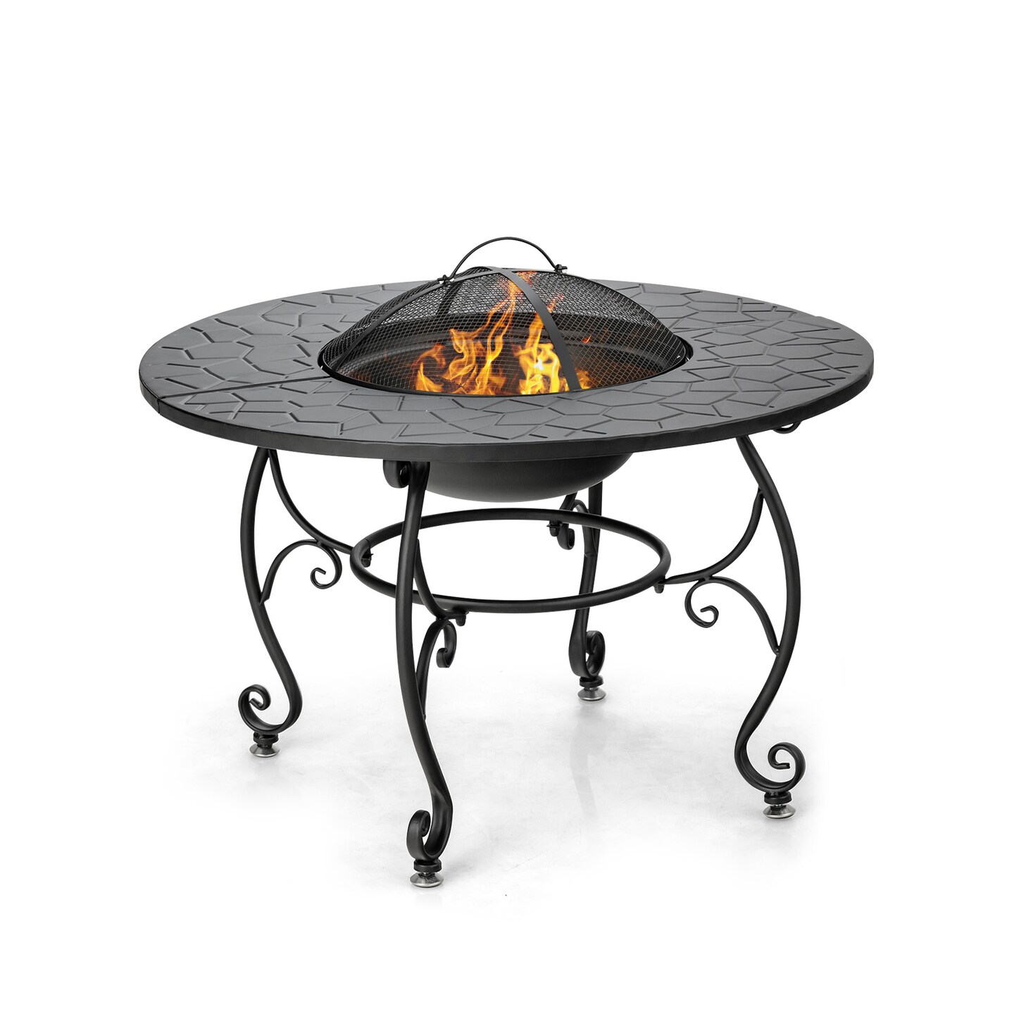 Black 35.5" Wood Burning Fire Pit Dining Table with BBQ Grill
