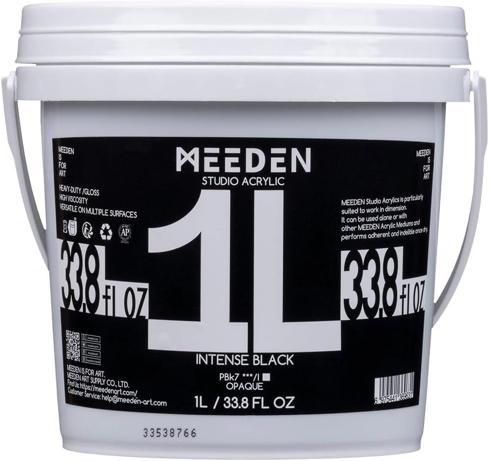 MEEDEN Intense Black Acrylic Paint, Heavy Body, Gloss Finish